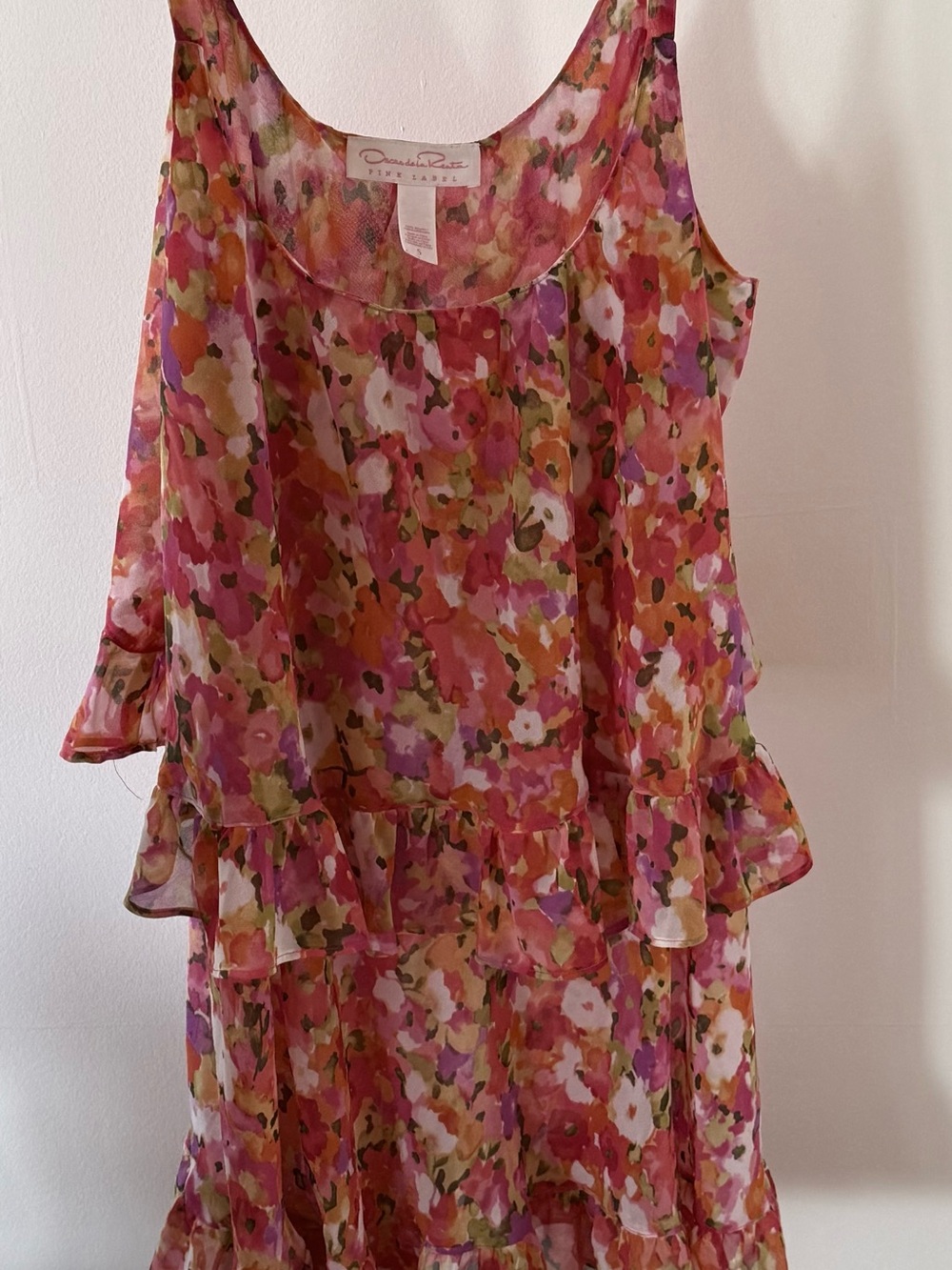 Oscar de la Renta Pink Floral Ruffle Sleeveless Dress Top for Kids